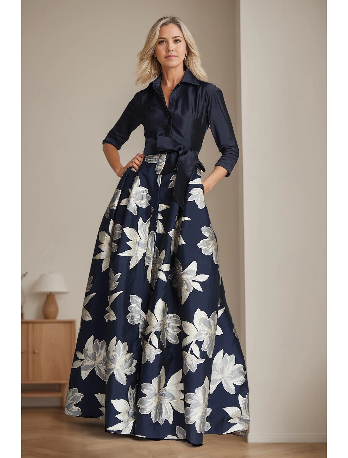 A-Line Floor Length Side Slit Back Zipper Off Shoulder Mother of the Bride Dress