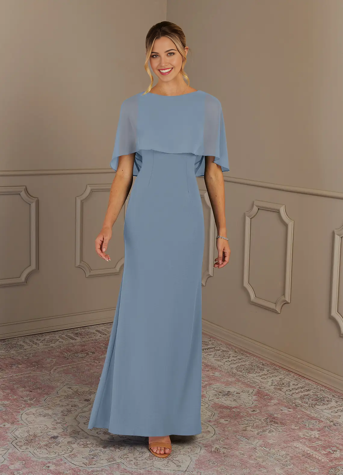 Sheath Scoop Dusty Blue formal dresses evening gown Mother of the Brid