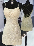 A-line Short Open Backless Lace Formal Prom Dresses Homecoming Dresses