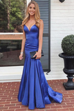 Mermaid Cute Blue Satin Simple Prom Dress Formal Dress