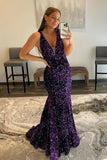 Mermaid Deep V Neck Sequins Long Prom Dress