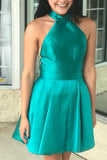 Halter High Neck Satin Short Prom Homecoming Dress