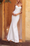 Mermaid Boho Sweetheart Satin Pleated Wedding Dress