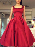 A-line Ball Gown Square Neckline Short Satin Backless Prom Dresses Backless Homecoming Dresses