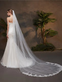 One-tier Lace Wedding Veil Chapel Veils with Appliques Tulle