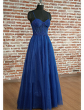 A-Line Prom Dresses Sparkle & Shine Dress Prom Floor Length Sleeveless Sweetheart Tulle Backless with Pleats Appliques