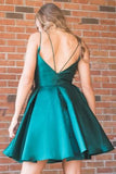 Straps V Neck Satin Prom Homecoming Dress