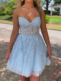 A-line Lace Strapless Homecoming Dresses