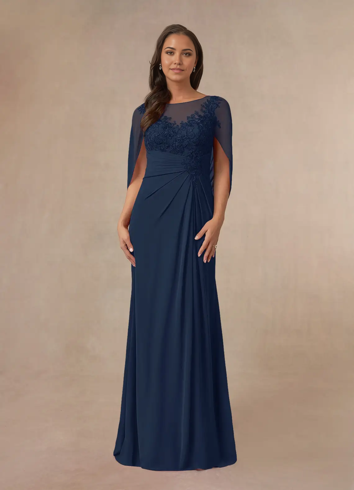 A-Line Lace Chiffon Dark Navy formal dresses evening gowns Mother of t