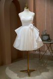 A-line Spaghetti Straps Beading Tulle Homecoming Dresses