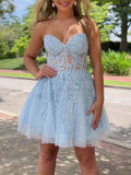 A-line Lace Strapless Homecoming Dresses