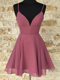 A-line Cute V Neck Chiffon Short Homecoming Dresses