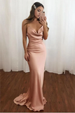 Mermaid Elegant Pink Long Prom Dresses Evening Dress with Cowl Neck