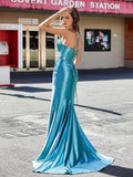 Mermaid pleated evening gown satin dress cocktail party dance court train sleeveless pure color bridesmaid dress