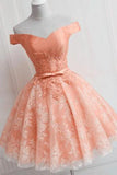 Simple A-line Off Shoulder Tulle Homecoming Dress with Appliques Party Dress