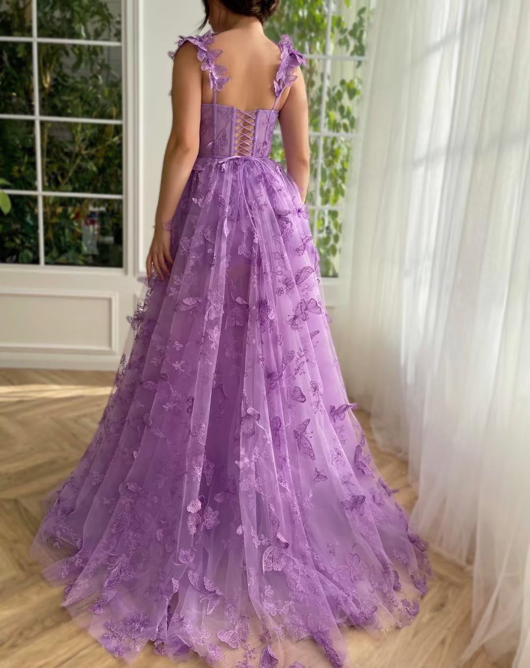Long Tulle Prom Dress with 3D Butterflies Sexy Slit Ball Gown Evening Dresses Party Wedding Formal 2024