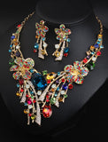 Bridal Jewelry Sets 1 set Crystal Rhinestone Alloy 1 Necklace Earrings Women's Statement Colorful Fancy Flower irregular Jewelry Set For Party Wedding