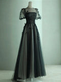 A-Line Tulle Butterfly Long Prom Dress