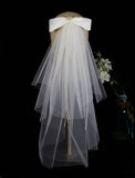 Two-tier Wedding Veil Elbow Veils with Faux Pearl / Satin Bow Tulle