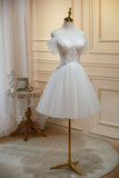 A-line V Neck Tulle Homecoming Dresses