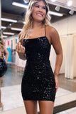 Straps Sequins Short Homecoming Dresses