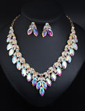 Bridal Jewelry Sets Two-piece Suit Crystal Rhinestone Alloy 1 Necklace Earrings Women's Statement Colorful Fancy Flower irregular Jewelry Set For Party Wedding