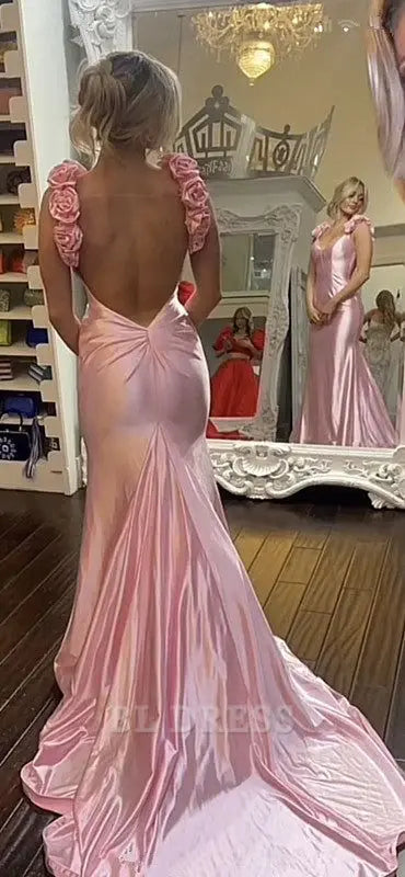 Classy Strapless Satin Mermaid Party Dress Pink Bridesmaid Dress Y8792