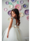 Ball Gown Floor Length Flower Girl Dress First Communion Girls Cute Prom Dress Satin with Bow(s) Open Back Fit 3-16 Years