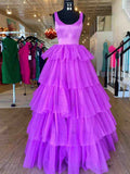 A Line Ruffles Tulle Long Prom Dress