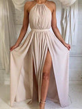 A Line High Neck Long Prom Dress Long Formal Dress Bridesmaid Dress