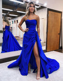 A Line Prom Strapless Dress with Slit