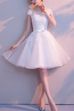 A-line Tulle Lace Scoop Neck Homecoming Dress with Appliques