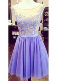 A Line Round Neck Short Prom Dress Homecoming Dress Lace Graduation Dress