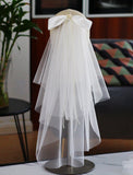 Two-tier Wedding Veil Elbow Veils with Faux Pearl / Satin Bow Tulle