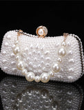 Women's Clutch Evening Bag Coin Purse Clutch Bags Leather for Evening Bridal Wedding with Pearls Chain in Geometric