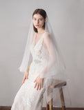 Two-tier Wedding Veil Fingertip Veils with Fringe 62.99 in (160cm) Cotton / nylon with a hint of stretch / Drop Veil