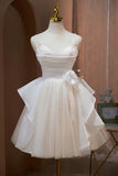 A-line Spaghetti Straps Beading Tulle Homecoming Dresses