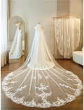 One-tier / Lace Wedding Veil Cathedral Veils with Embroidery / Appliques / Paillette 137.8 in (350cm) Tulle