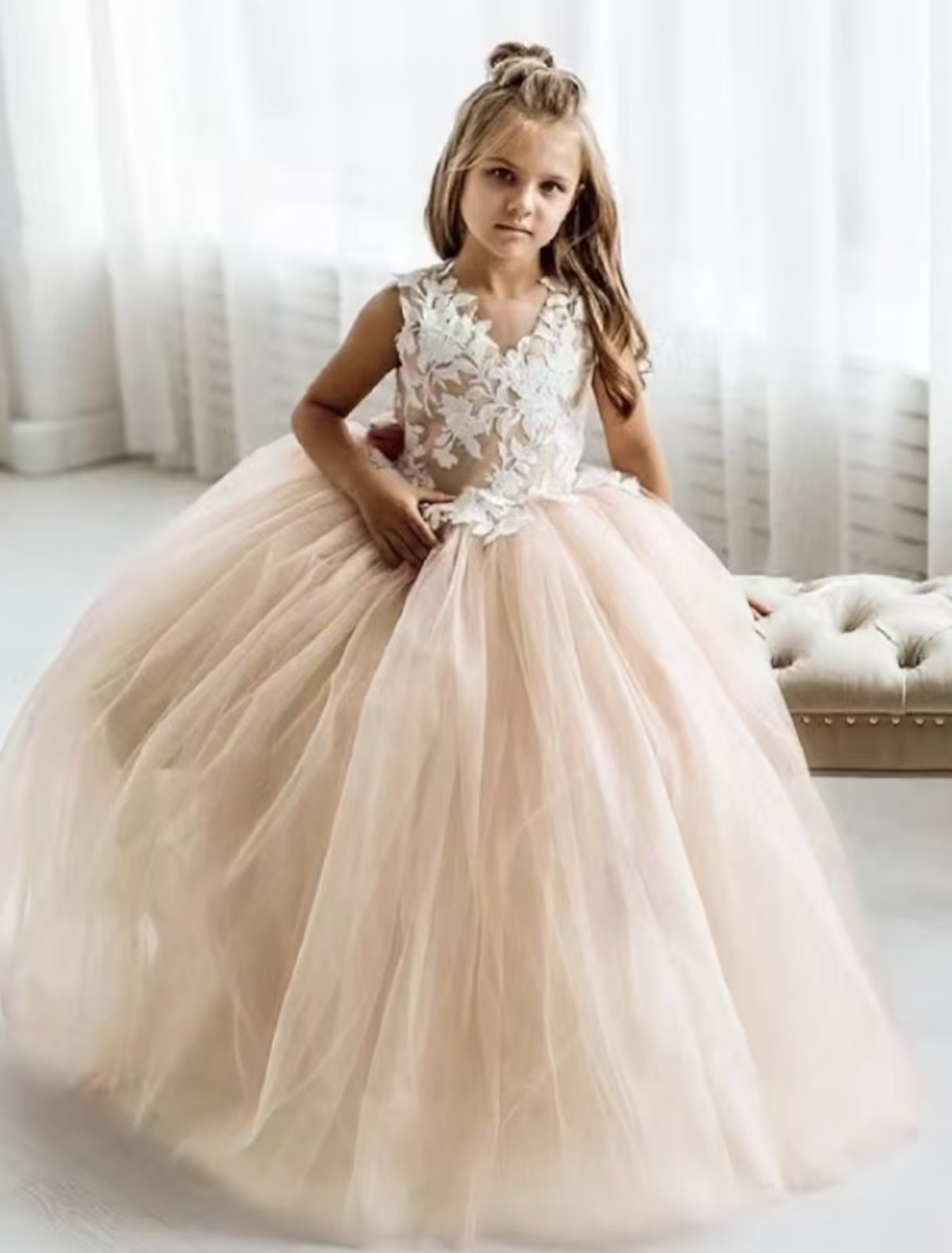 Kids Girls' Party Dress Solid Color Sleeveless Performance Mesh Princess Sweet Mesh Mid-Calf Sheath Dress Tulle Dress Summer Spring Fall 2-12 Years White Champagne