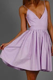 Simple Spaghetti Straps V neck Homecoming Dress Short Prom Dress