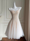 A Line Sweetheart Neck Sequin Short Tulle Prom Dresses Formal Evening Homecoming Dresses