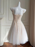 A Line Sweetheart Neck Sequin Short Tulle Prom Dresses Formal Evening Homecoming Dresses