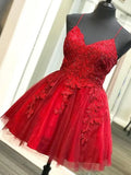 A-line V Neck Lace Short Prom Dresses Short Evening Homecoming Dresses