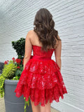 Strapless Sweetheart Neck Lace Prom Dresses Formal Graduation Evening Dresses