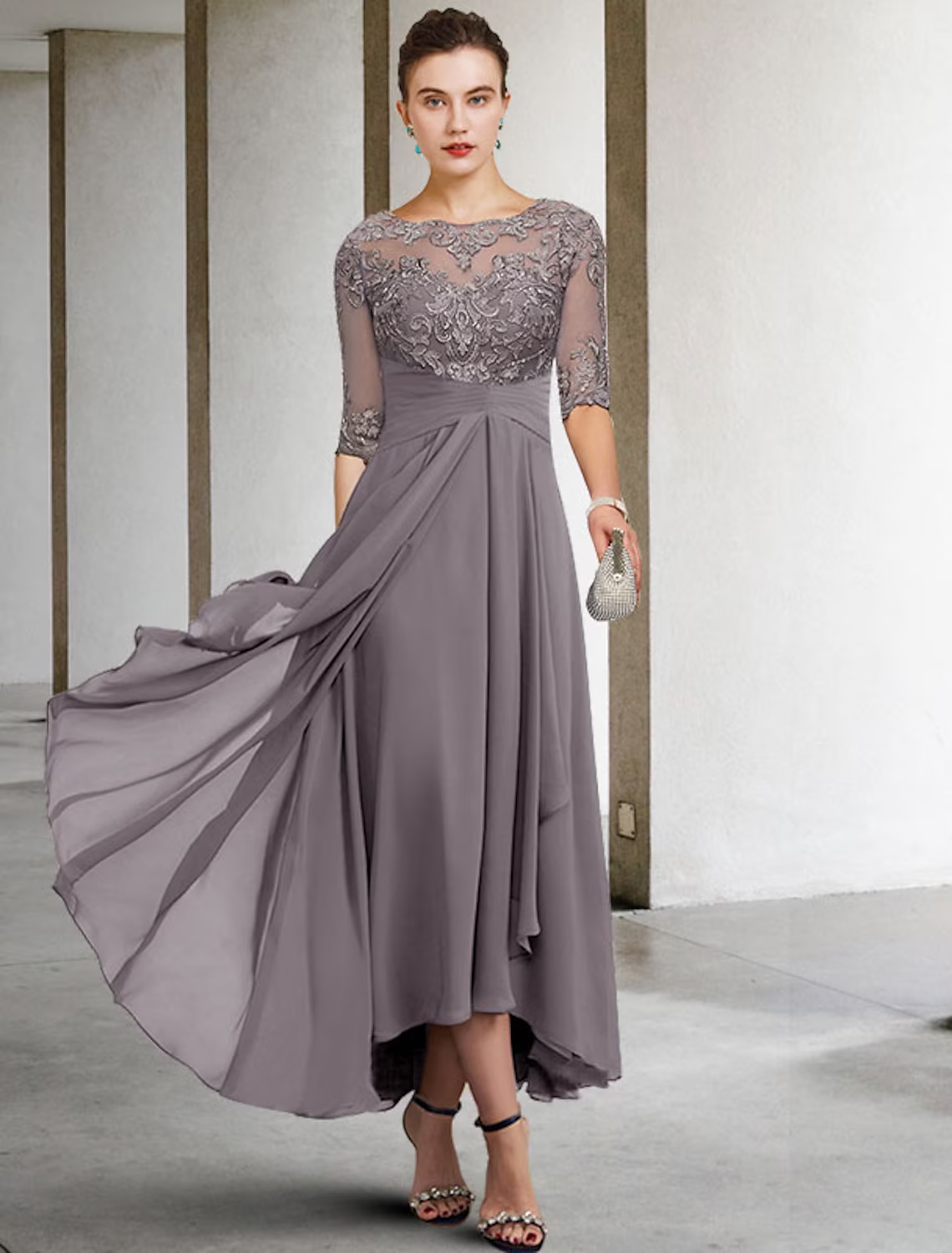 A-Line Mother of the Bride Dress Plus Size Elegant High Low V Neck Asy