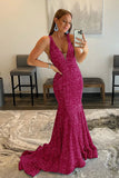 Mermaid Deep V Neck Sequins Long Prom Dress