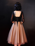 A-Line Celebrity Style Wedding Guest Cocktail Party Dress Boat Neck Backless Half Sleeve Knee Length Lace with Lace Insert Appliques