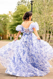 A-line Cute Fairy Ball Tiered Floral Printed Tulle evening gowns Long Prom Dress