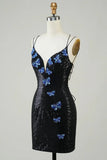 Glitter Tight Homecoming Dress With Sequins Butterflies