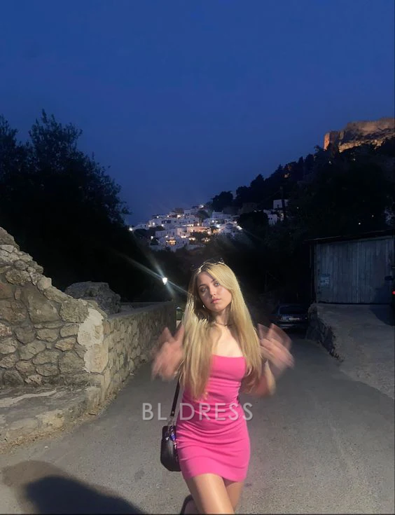Hot Pink Strapless Sexy Pleated Sheath Cocktail Dress Short Party Dress Homecoming Dress